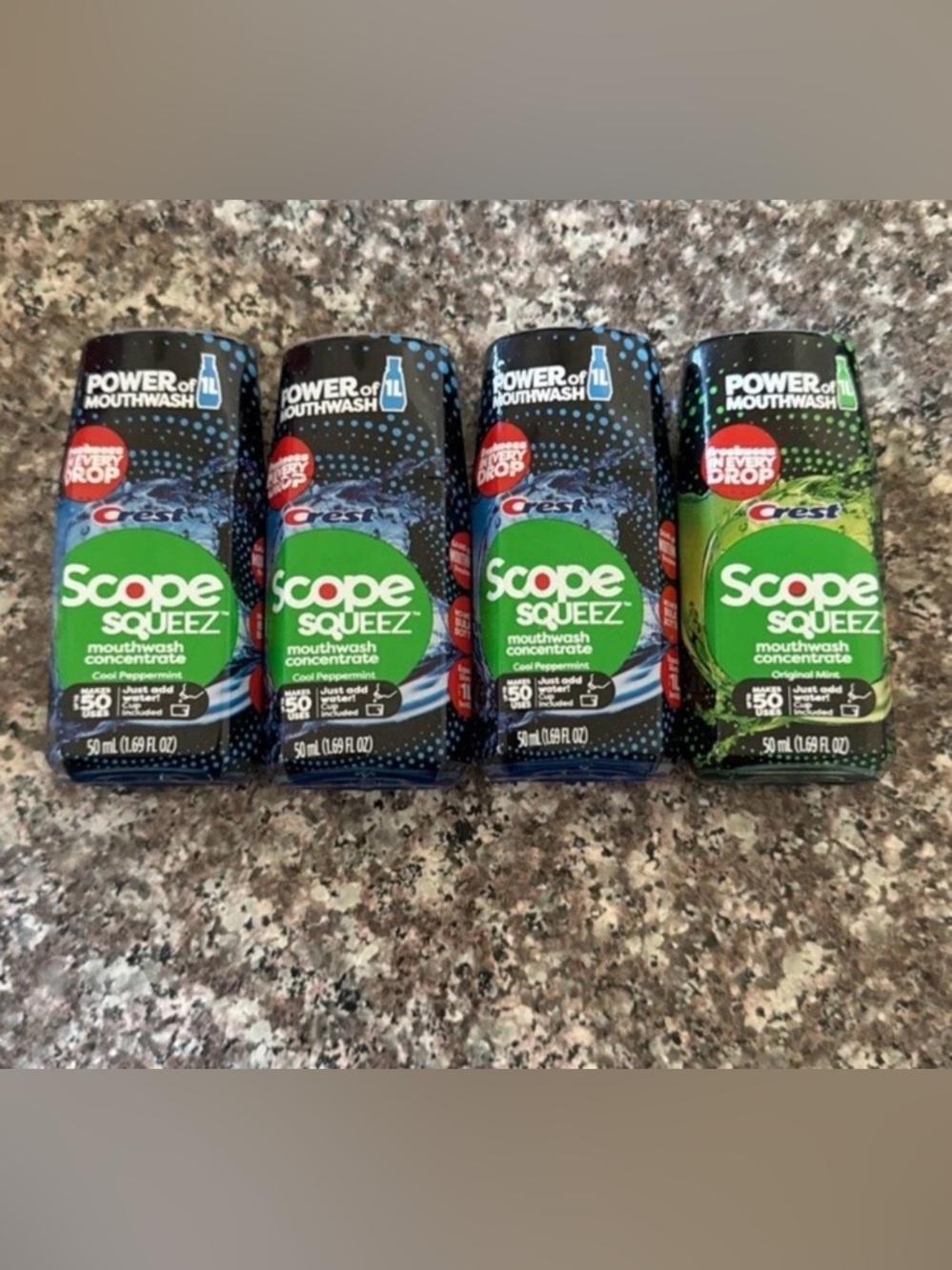 4 Crest Scope Squeez Mouthwash Concentrate Cool Peppermint & Mint 1.69 oz